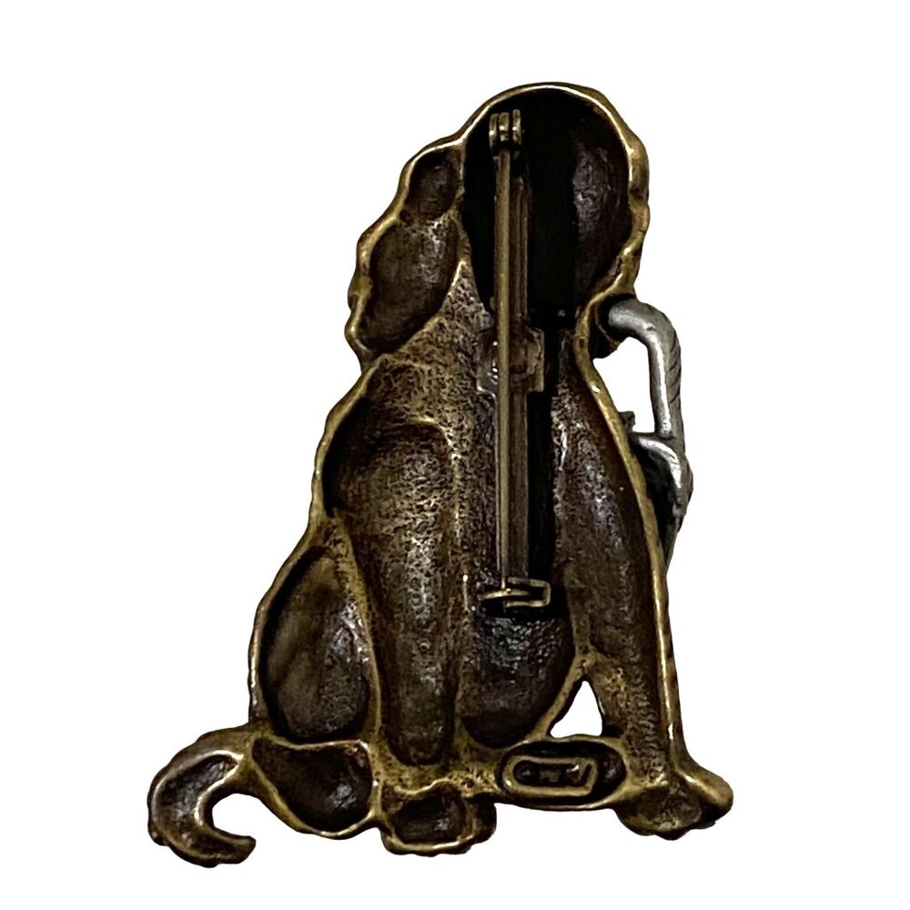Vtg JJ Jonette Dog Holding Cat in Basket Pin Gold Silver Tone Animal Lover Pets - Picture 4 of 4